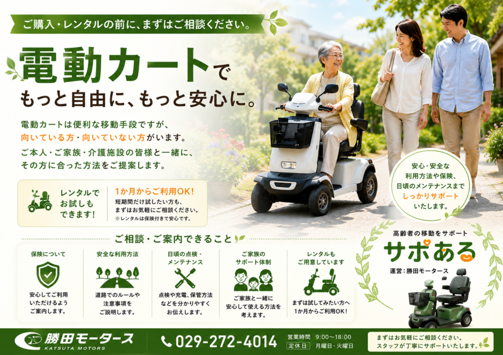 お知らせ】電動カートをご検討の皆様へ｜ご購入・レンタル前にご相談 